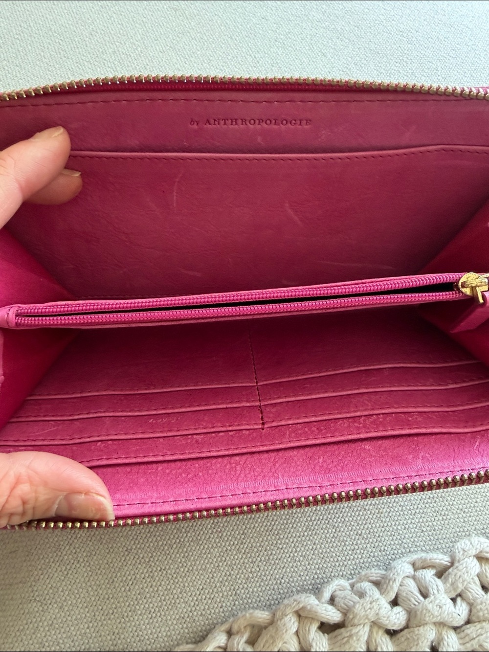 Anthropologie Pink Floral Zip-Around Wallet with Cream Accents - Picture 3 of 6